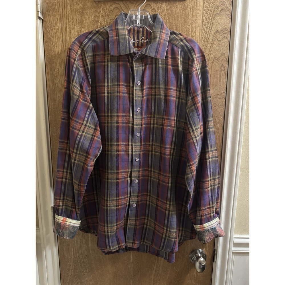 Robert Graham Shirt Multicolor Plaid Long Sleeve Button Classic Rolled Cuff L/XL